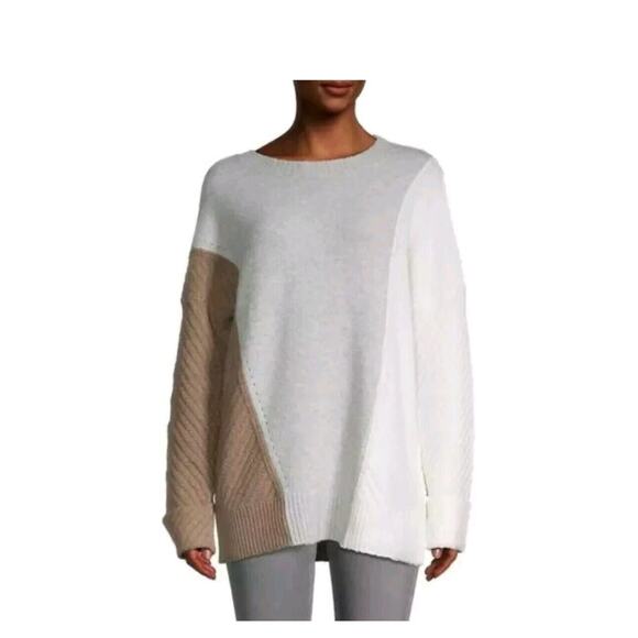 FRENCH CONNECTION Colorblock Grey Ivory Tan Sophia Viola Sweater Pullover SMALL - Picture 1 of 5